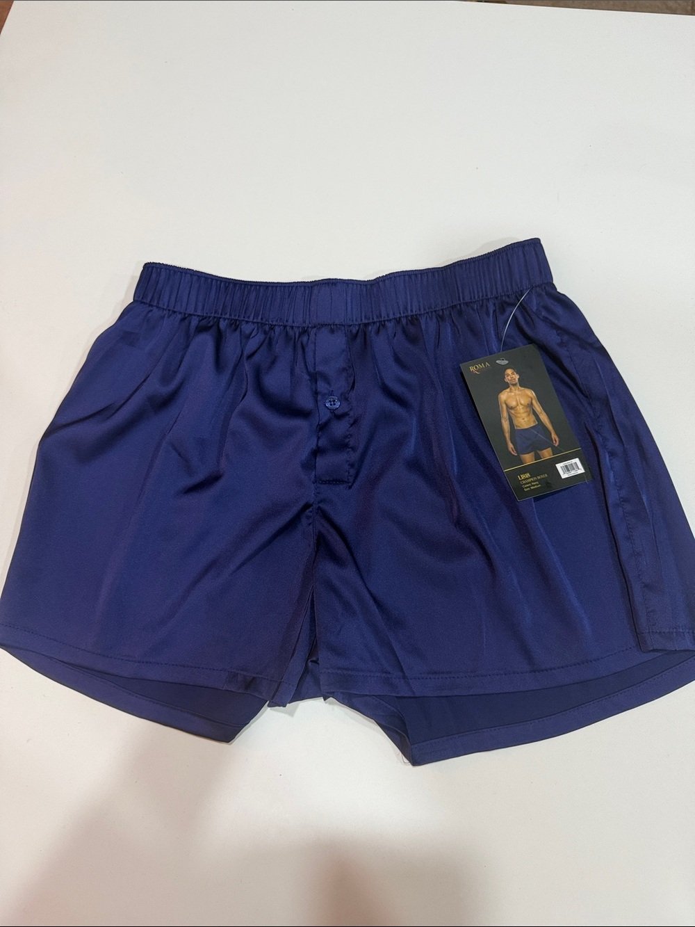 Roma Men's Satin Boxer Shorts in Navy Blue